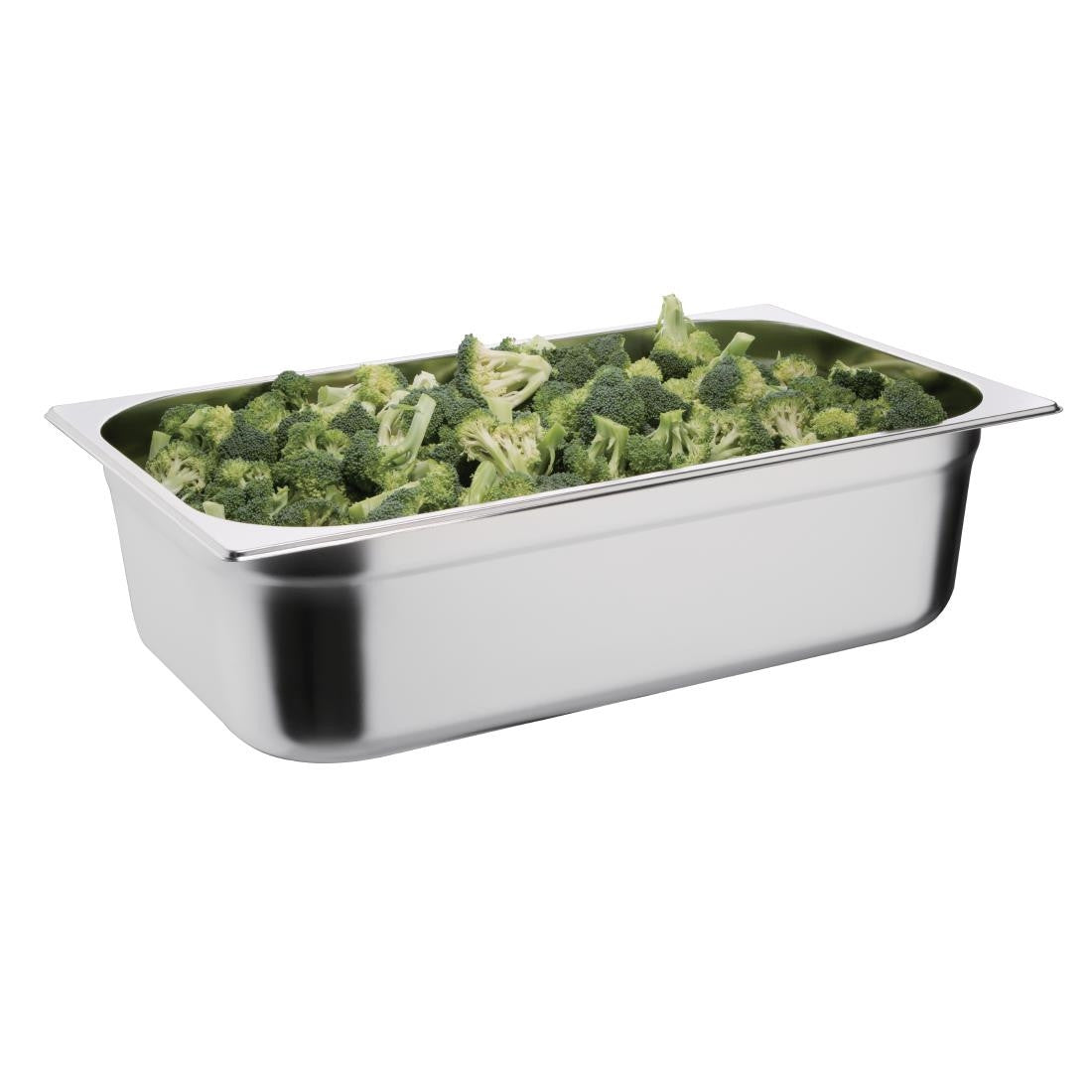 Vogue Stainless Steel 1/1 Gastronorm Pan 150mm with content.