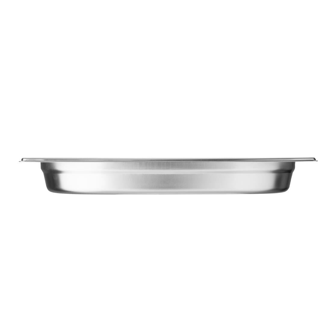 Side view of Vogue Stainless Steel 1/2 Gastronorm Pan 40mm.