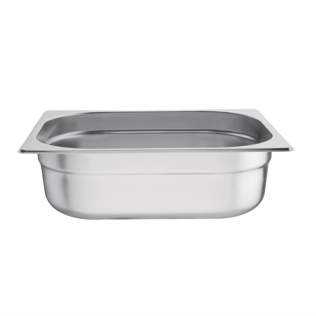 Side top view of Vogue Stainless Steel 1/2 Gastronorm Pan 100mm.