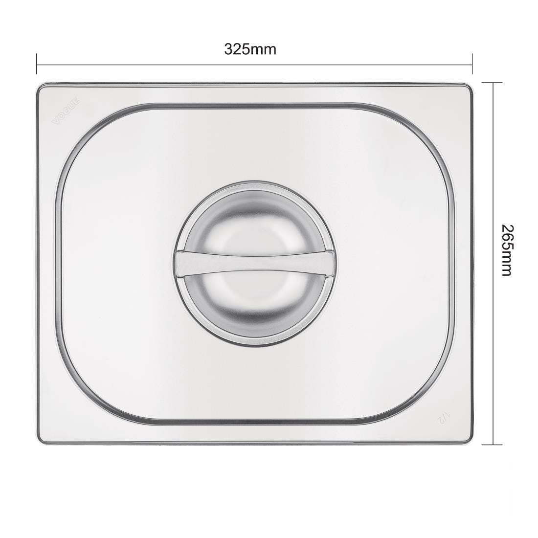 Vogue Stainless Steel 1/2 Gastronorm Lid with measurement.