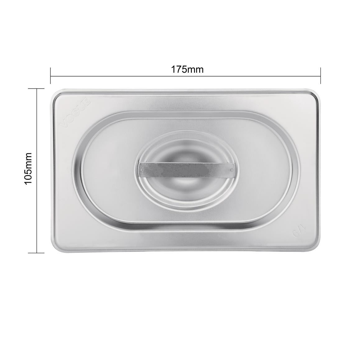 Vogue Stainless Steel 1/4 Gastronorm Lid with measurement.
