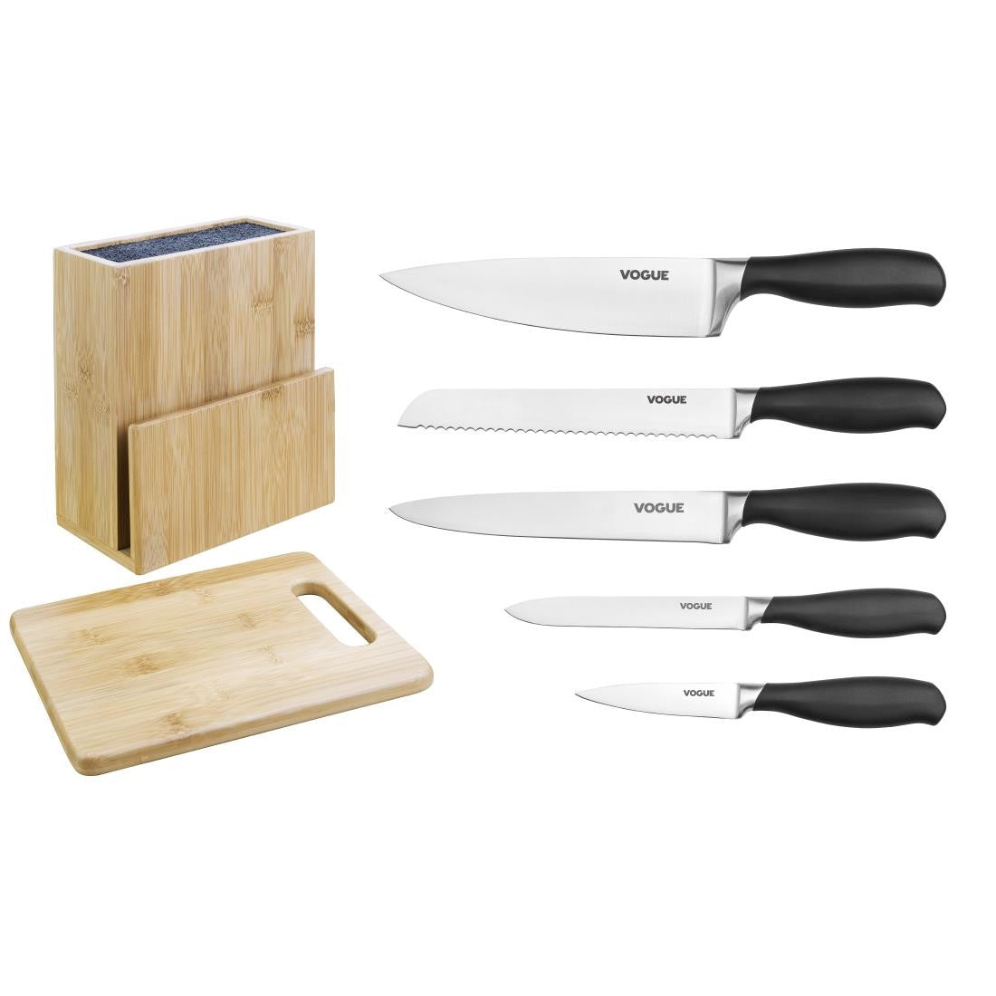 Vogue Prep Like A Pro 5-Piece Soft-Grip Knife Set With Knife Block and Chopping Board SA610