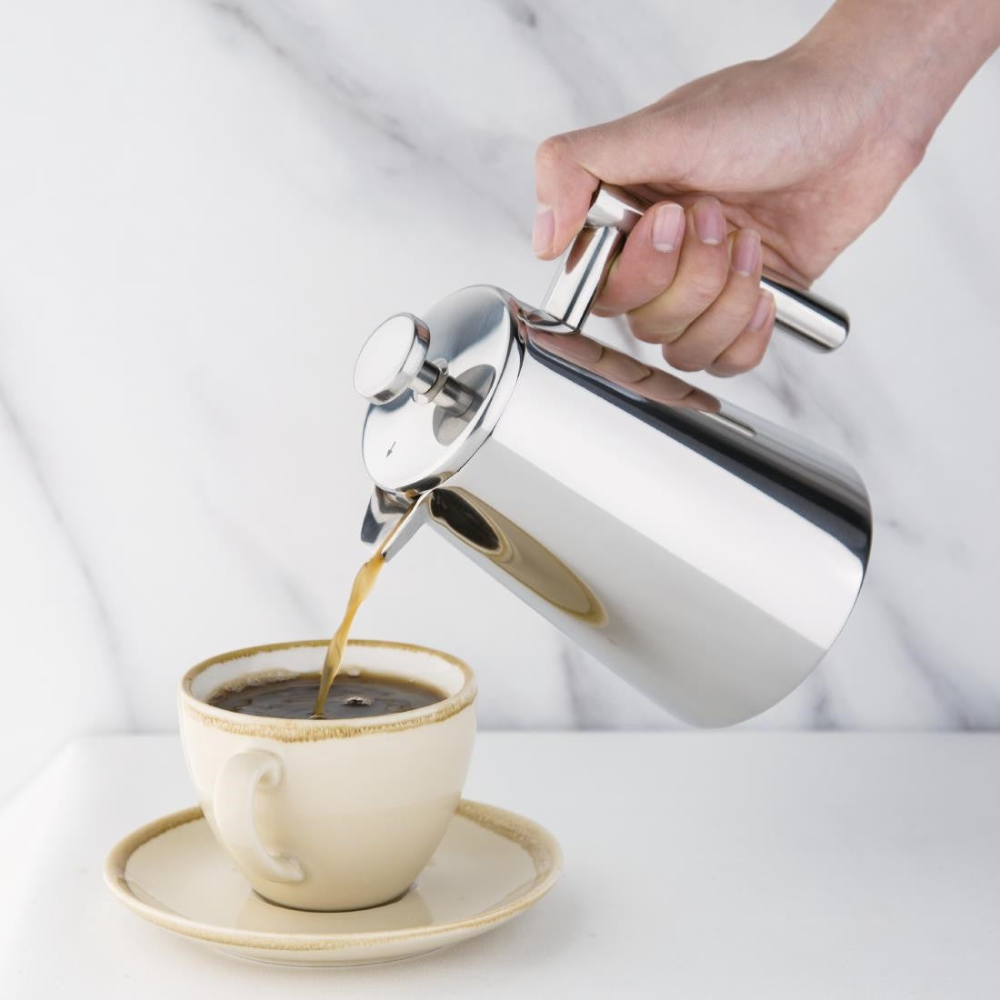 Insulated Art Deco Stainless Steel Cafetiere