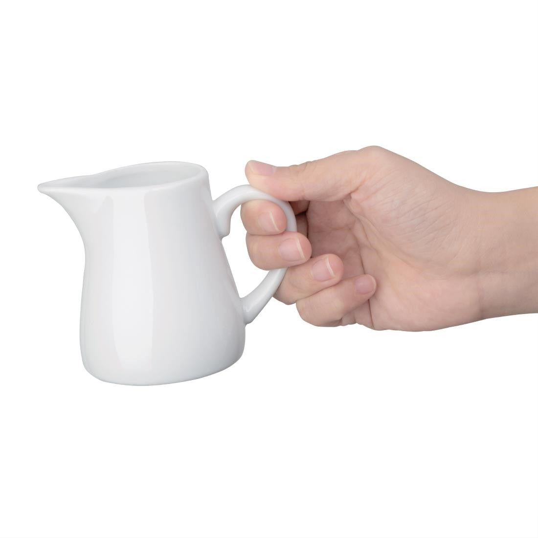 Olympia Whiteware Cream and Milk Jugs 170ml 6oz in hand.