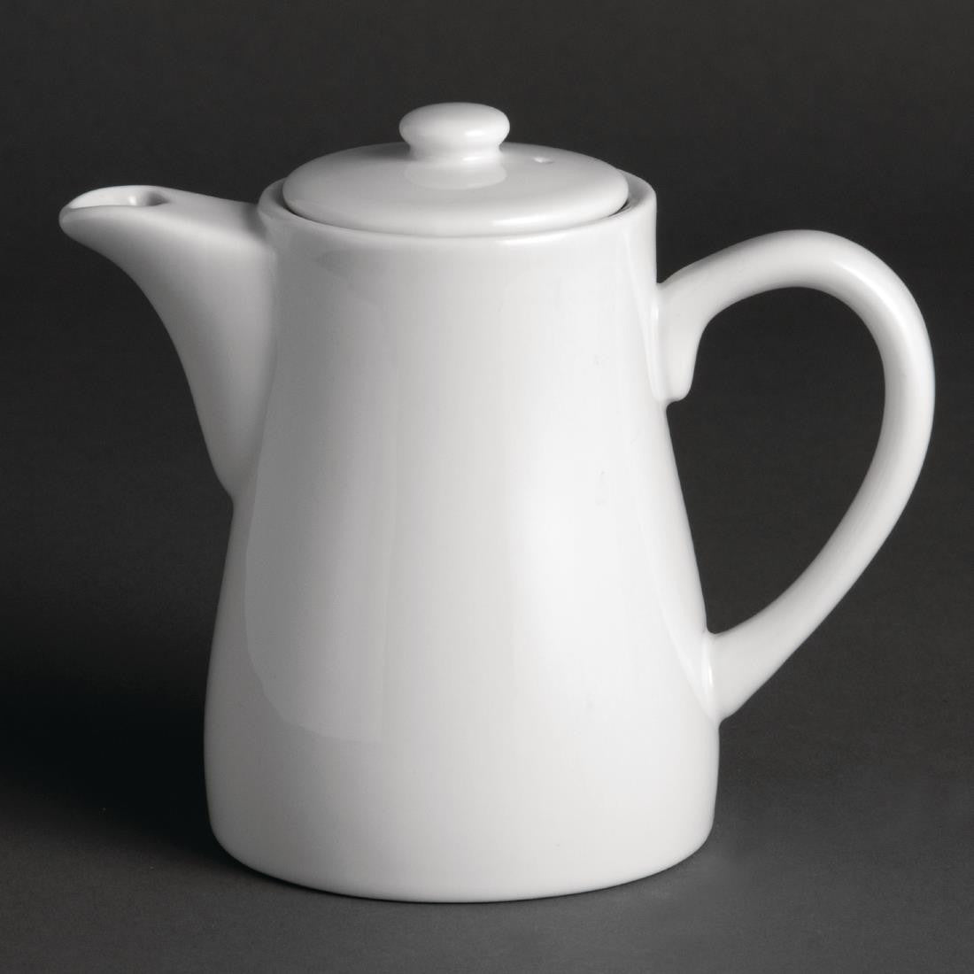 Olympia Whiteware Coffee Pots 310ml in a black background.