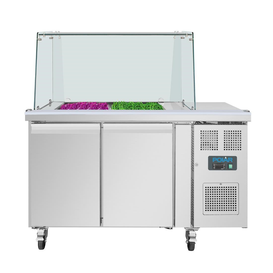 Polar U-Series GN Saladette Counter with Square Sneeze Guard 2 Door UA017