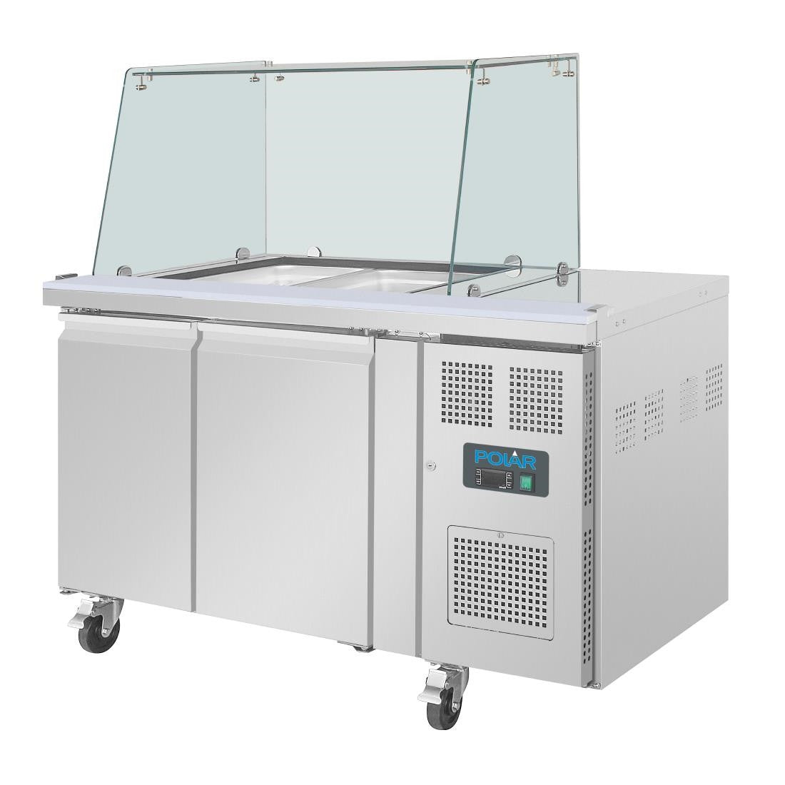 Polar U-Series GN Saladette Counter with Square Sneeze Guard 2 Door UA017