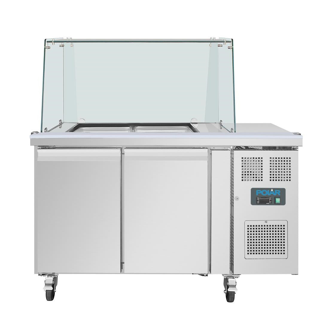 Polar U-Series GN Saladette Counter with Square Sneeze Guard 2 Door UA017