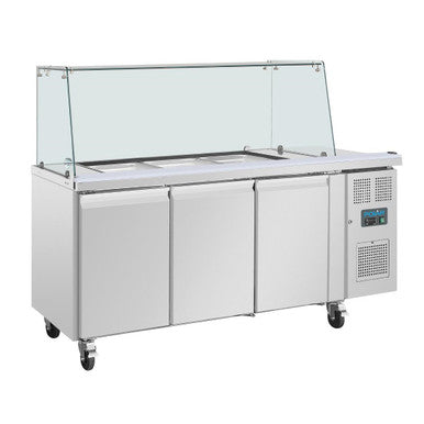 Polar U-Series GN Saladette Counter with Square Sneeze Guard 3 Door UA018