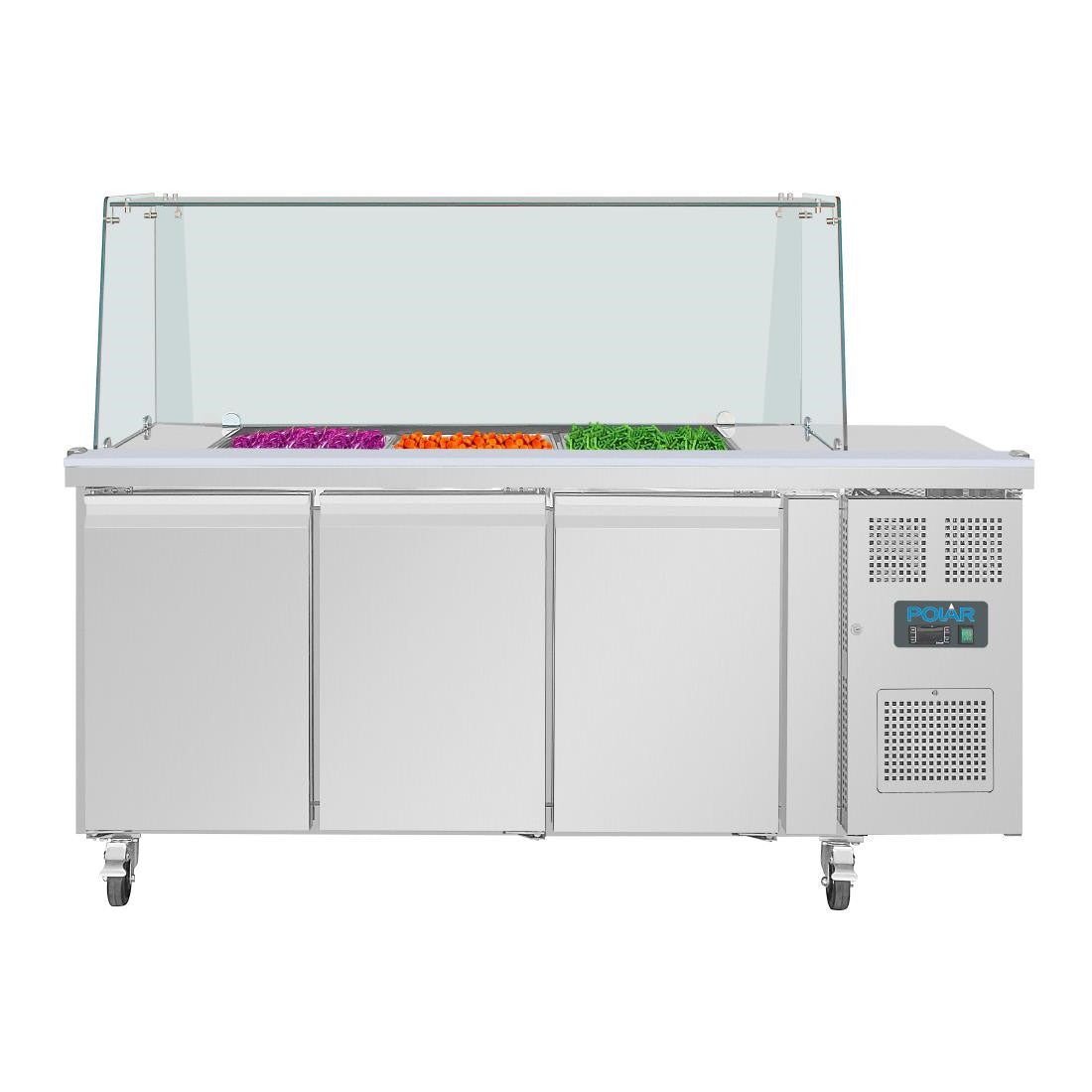 Polar U-Series GN Saladette Counter with Square Sneeze Guard 3 Door UA018