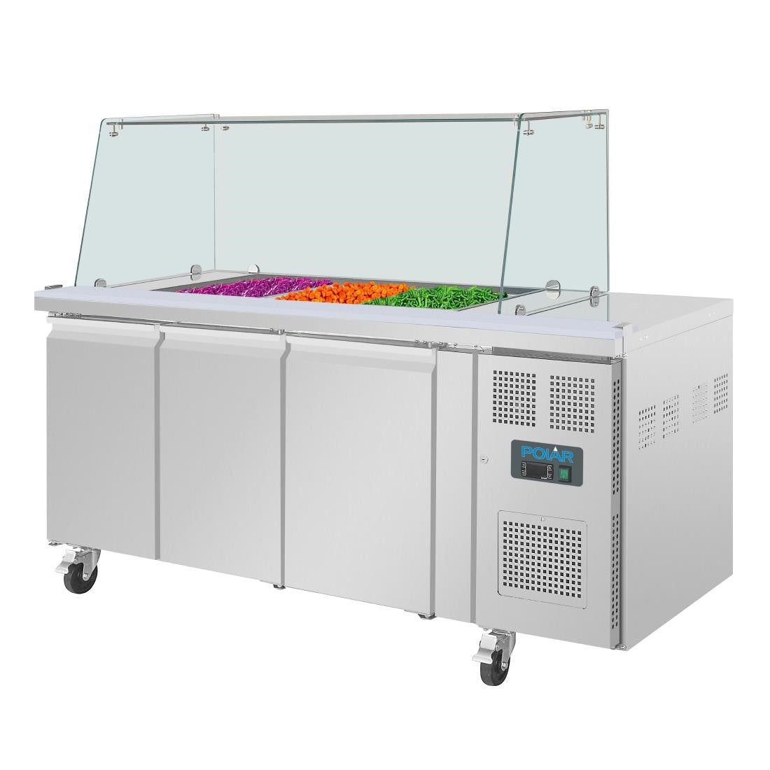 Polar U-Series GN Saladette Counter with Square Sneeze Guard 3 Door UA018