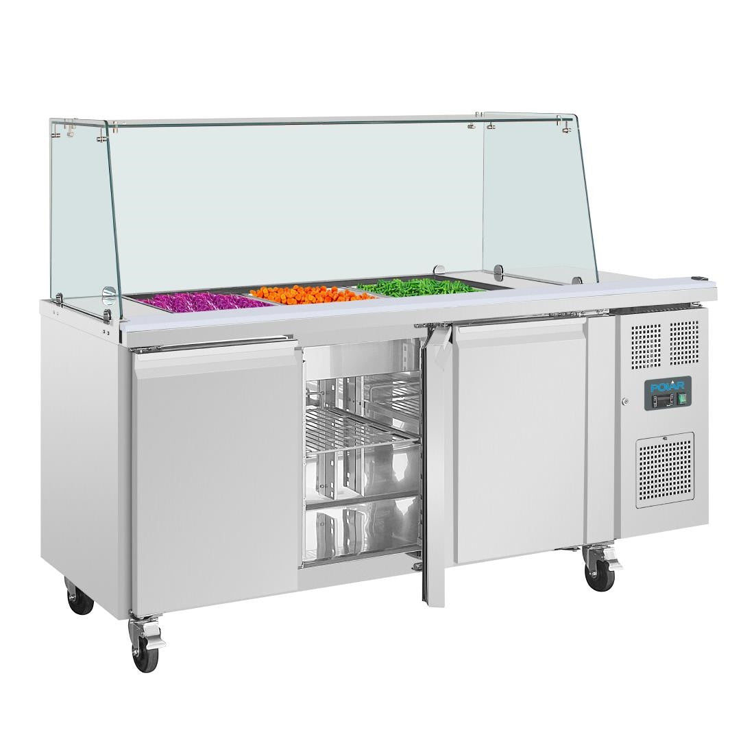 Polar U-Series GN Saladette Counter with Square Sneeze Guard 3 Door UA018