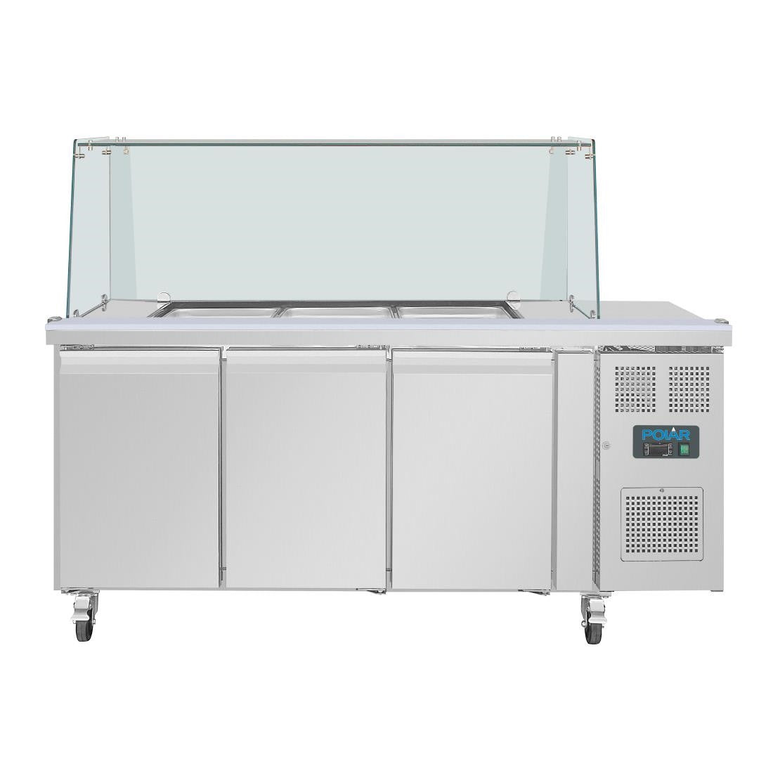 Polar U-Series GN Saladette Counter with Square Sneeze Guard 3 Door UA018