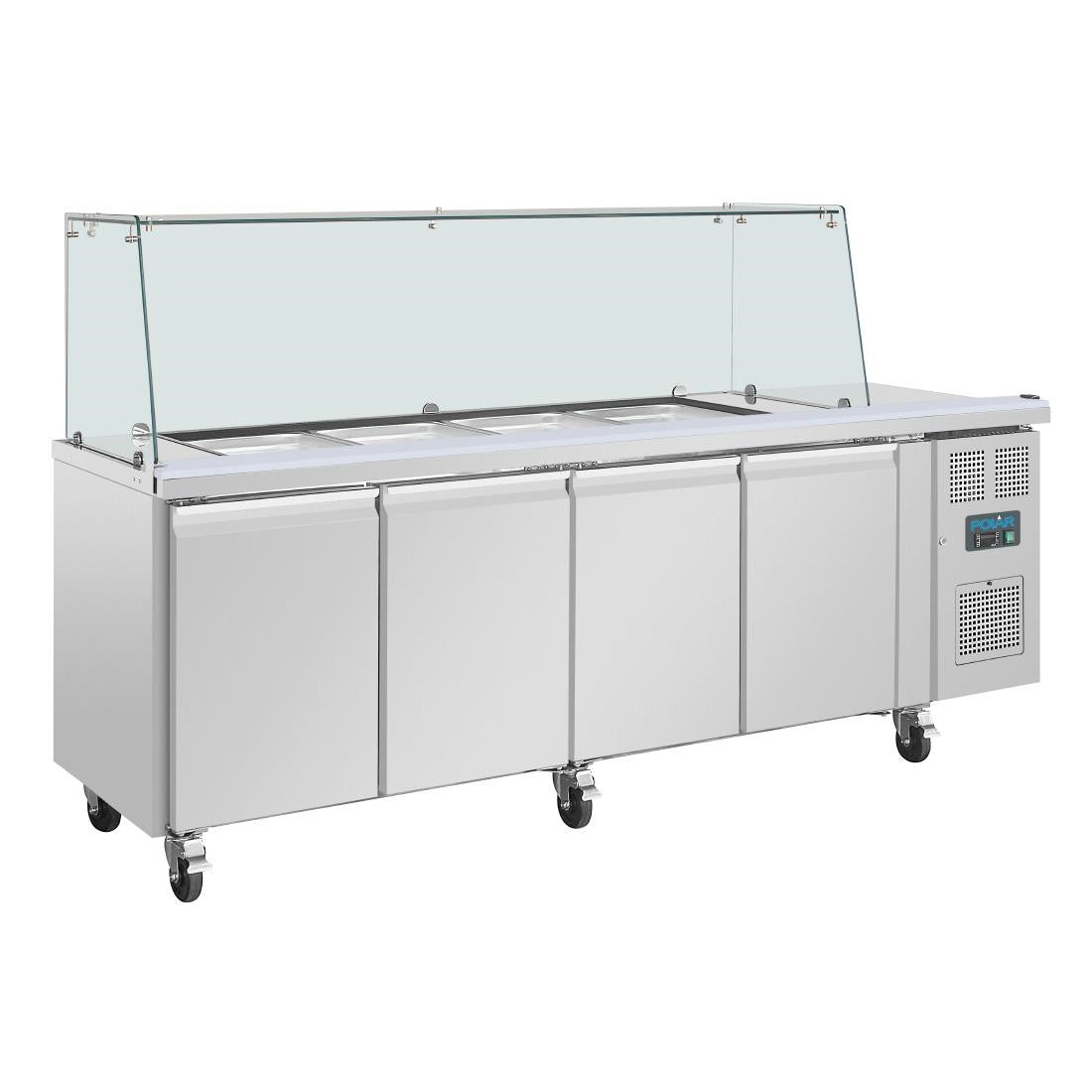 Polar U-Series GN Saladette Counter with Square Sneeze Guard 4 Door UA019