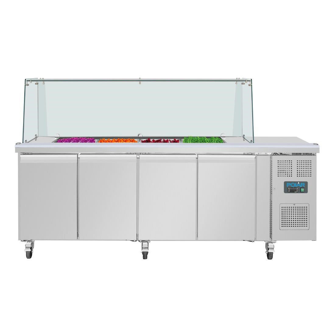 Polar U-Series GN Saladette Counter with Square Sneeze Guard 4 Door UA019