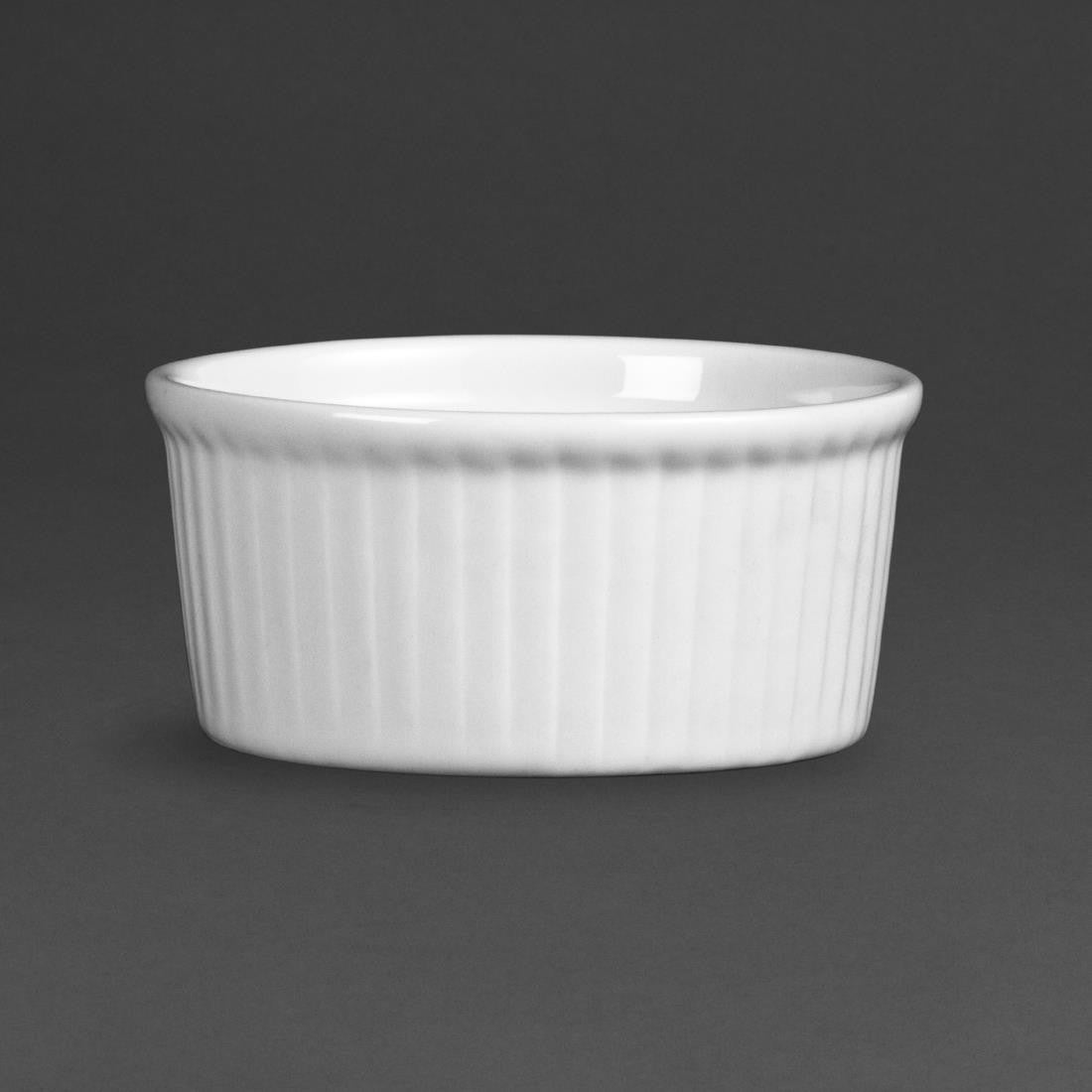 Olympia Whiteware Ramekins 80mm in a black background.
