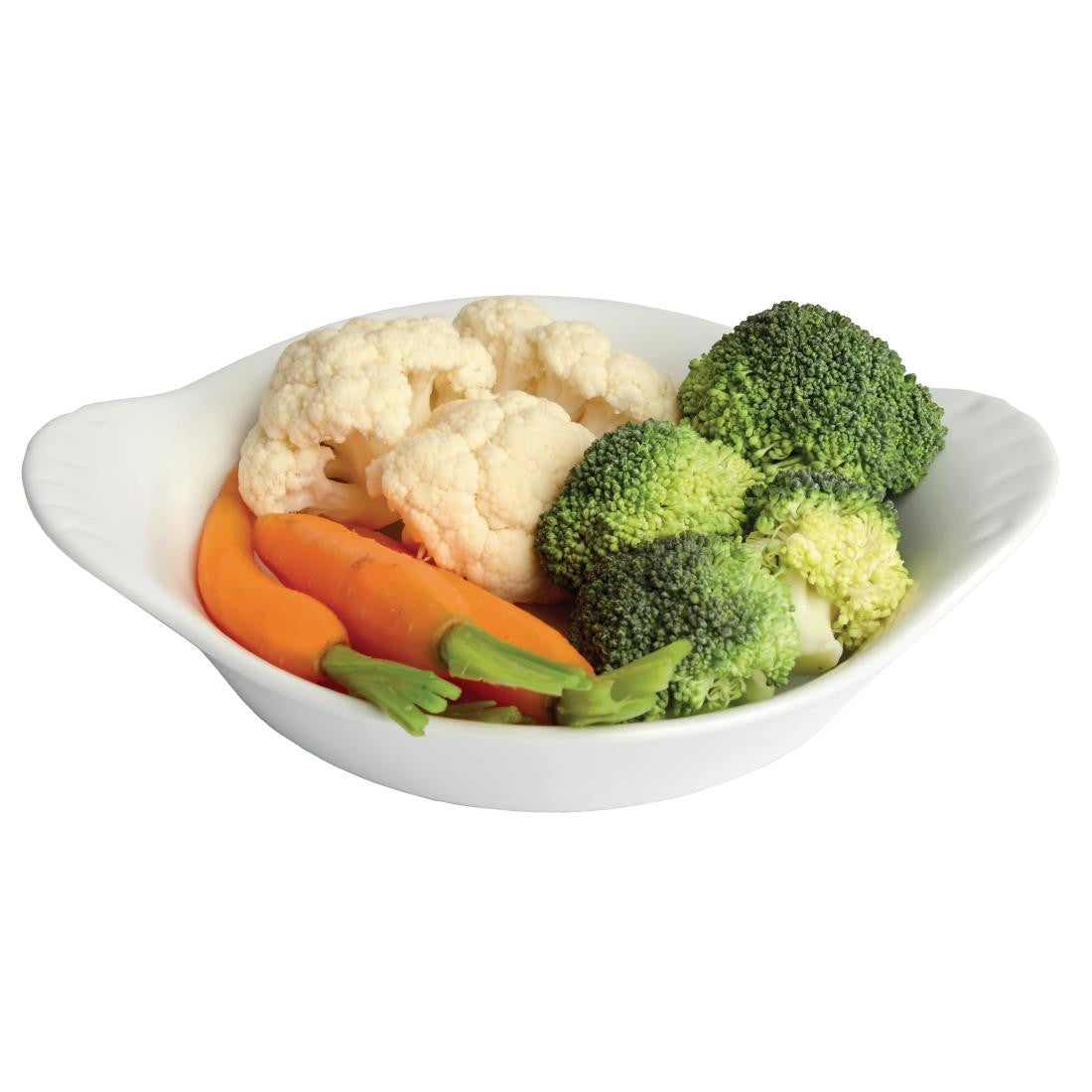 Olympia Whiteware Round Eared Dishes 192x 151mm with vegetables.