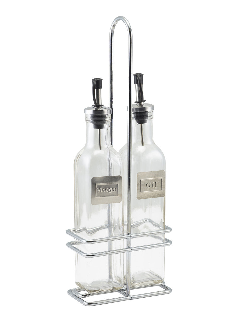 Square Glass Oil & Vinegar With Chrome Stand