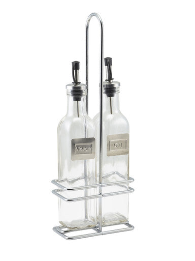 Square Glass Oil & Vinegar With Chrome Stand