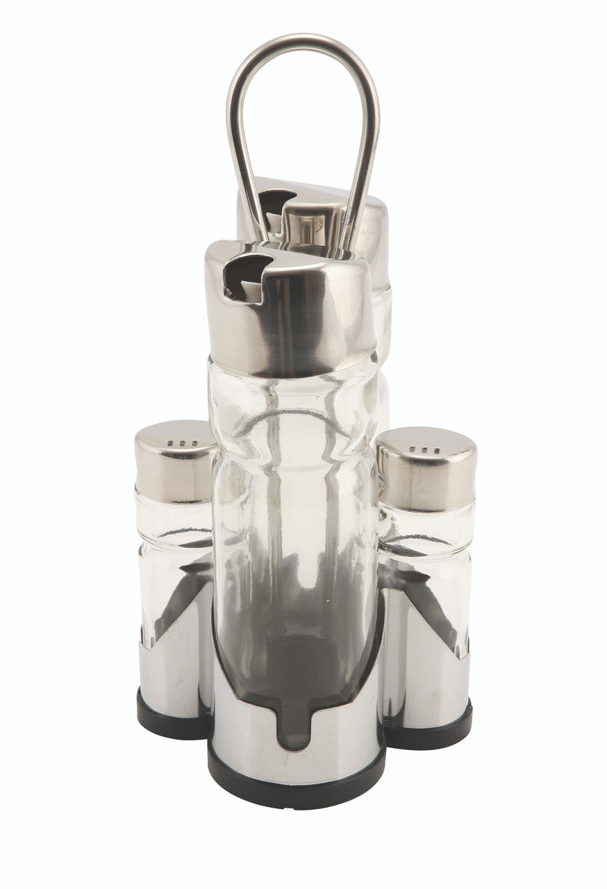Genware Oil  Vinegar & Cruet Set with Stand