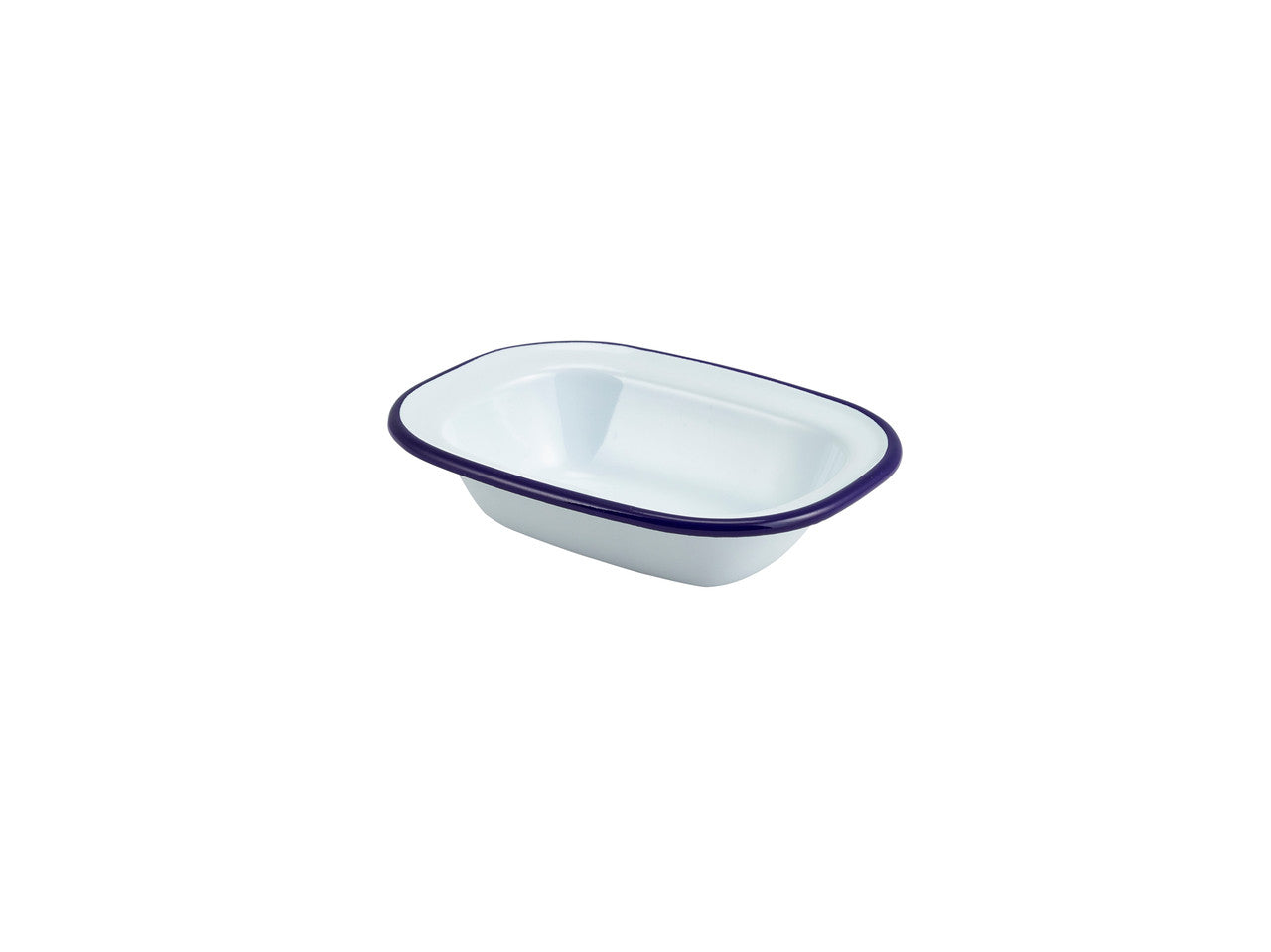 Enamel Rect. Pie Dish White & Blue 16cm 12 Pack