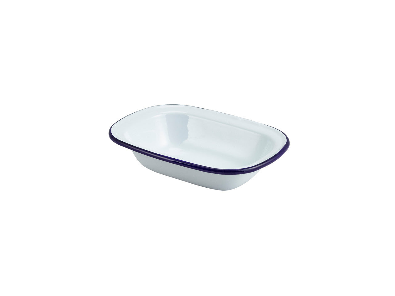 Enamel Rect. Pie Dish White & Blue 18cm 12 Pack