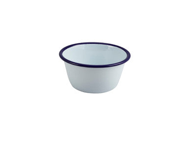 Enamel Round Deep Pie Dish White & Blue 12cm 12 Pack