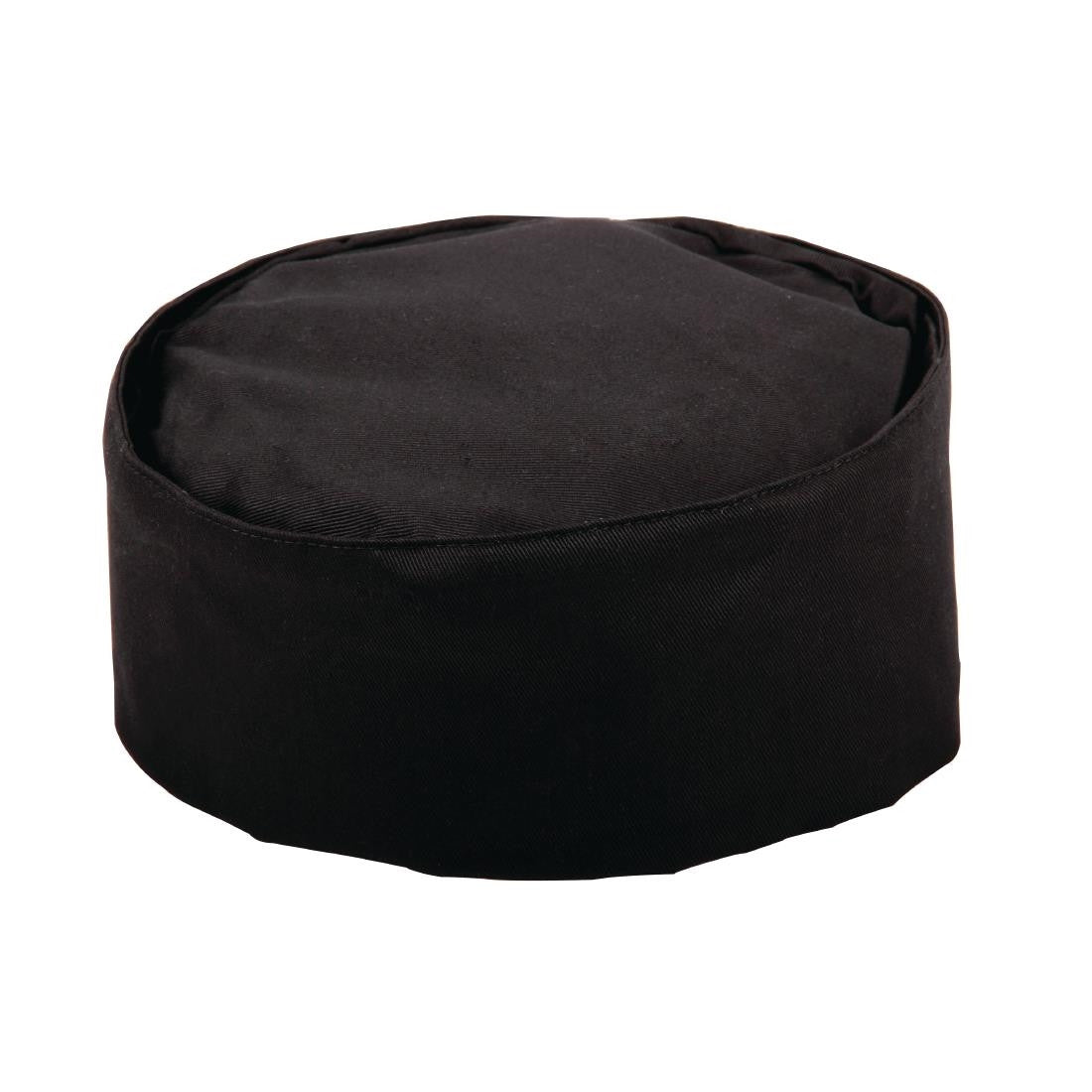 Full shot of Whites Chef Skull Cap Polycotton Black.