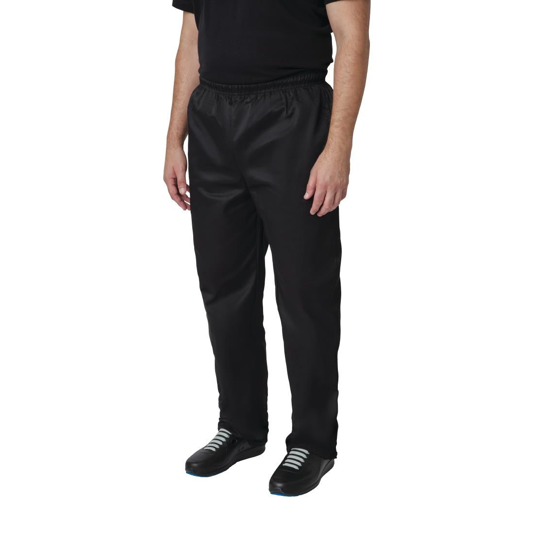 Side view of man wearing Whites Vegas Chef Trousers Polycotton Black M.