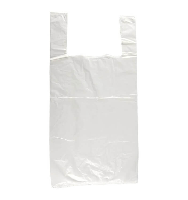Two Heavy Duty White Carrier Bags one standing up one layed down