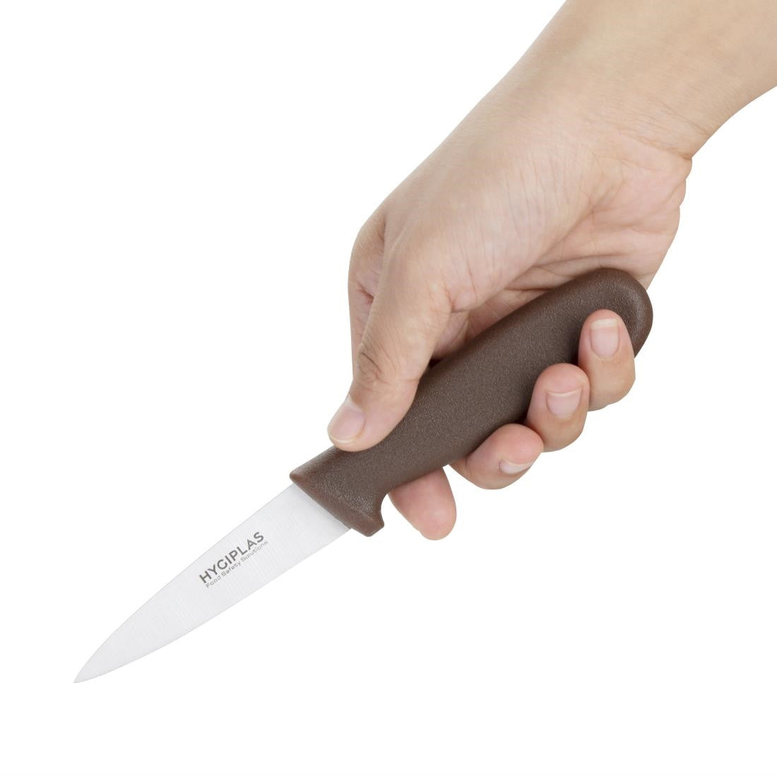 Hygiplas Paring Knife Brown 9cm in hand.