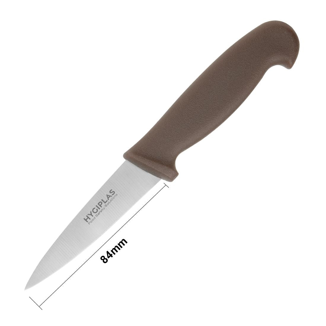 Hygiplas Paring Knife Brown 9cm with measurement.