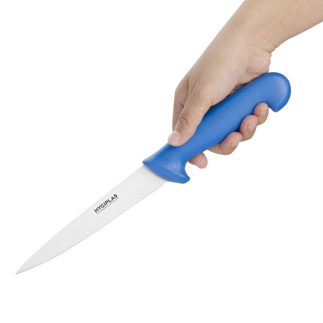 Hand holding Hygiplas Fillet Knife Blue 15cm.