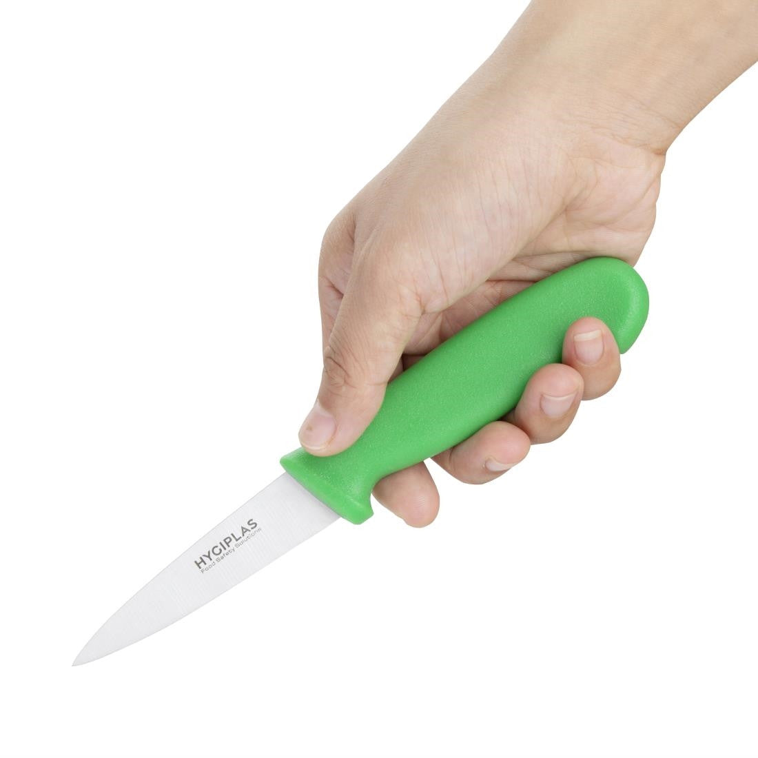Hygiplas Paring Knife Green 9cm in hand.