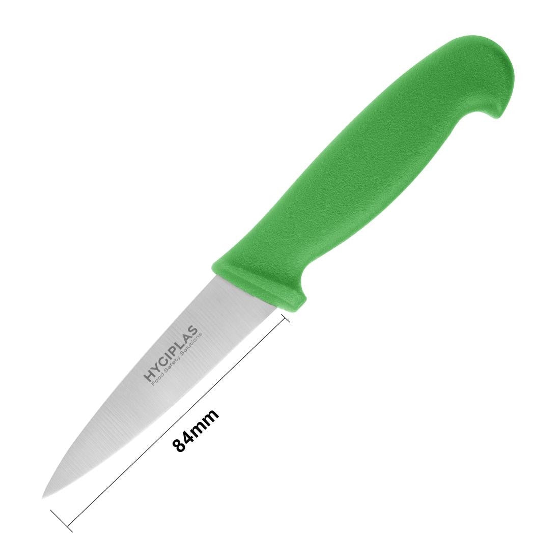Hygiplas Paring Knife Green 9cm with measurement.