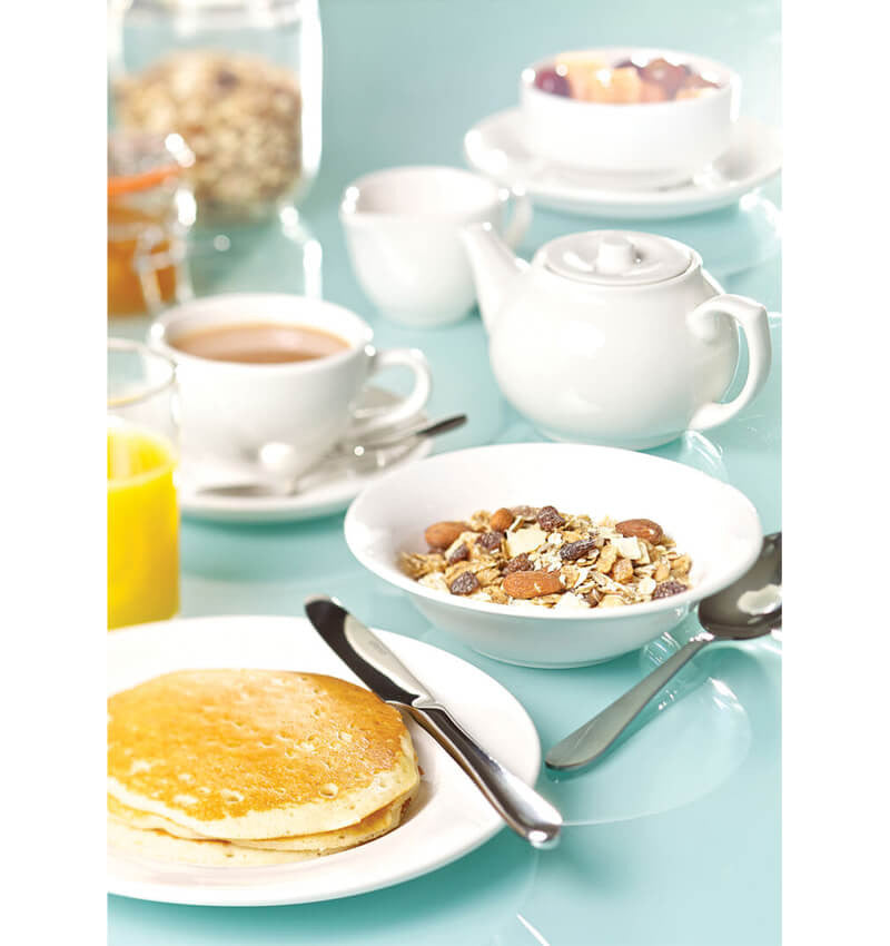 6 Pack Utopia Pure White Wide Rim Plate 6.75 Inch 17cm With Breakfast