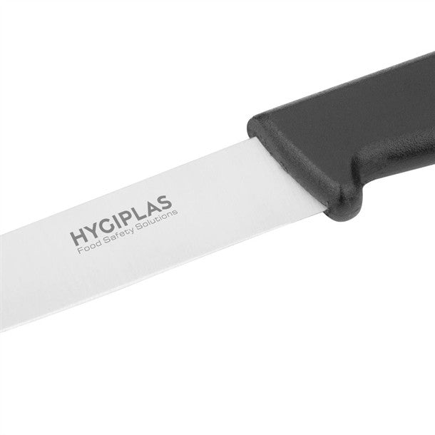 Close up shot of the blade of Hygiplass Black Paring Knife 3 inch.