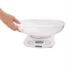 Full shot of Weighstation Kitchen Digital Scales with hand holding it.