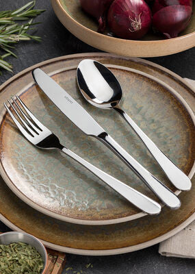 Full shot of Gourmet Table Fork with Spoon and knife place on the plate.