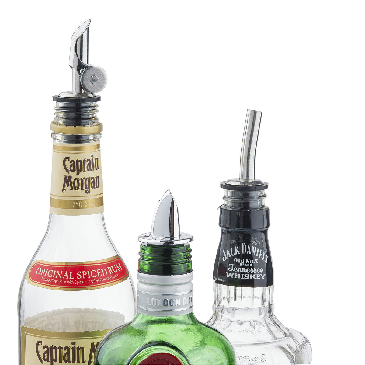 Group close up shot of Chrome Free Pourers inserted in a bottle.