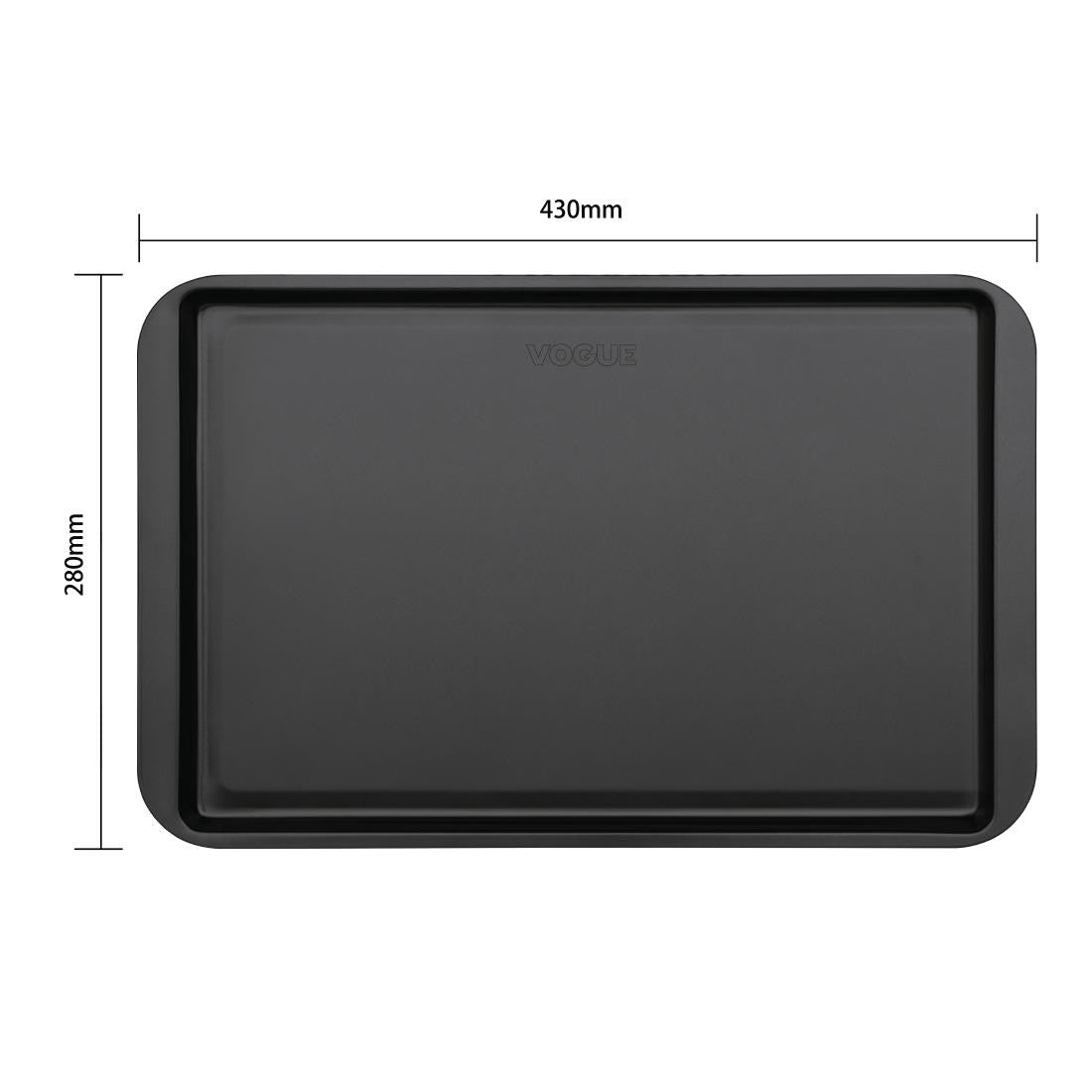 Vogue Non-Stick Carbon Steel Baking Tray 430 x 280mm with measurement.