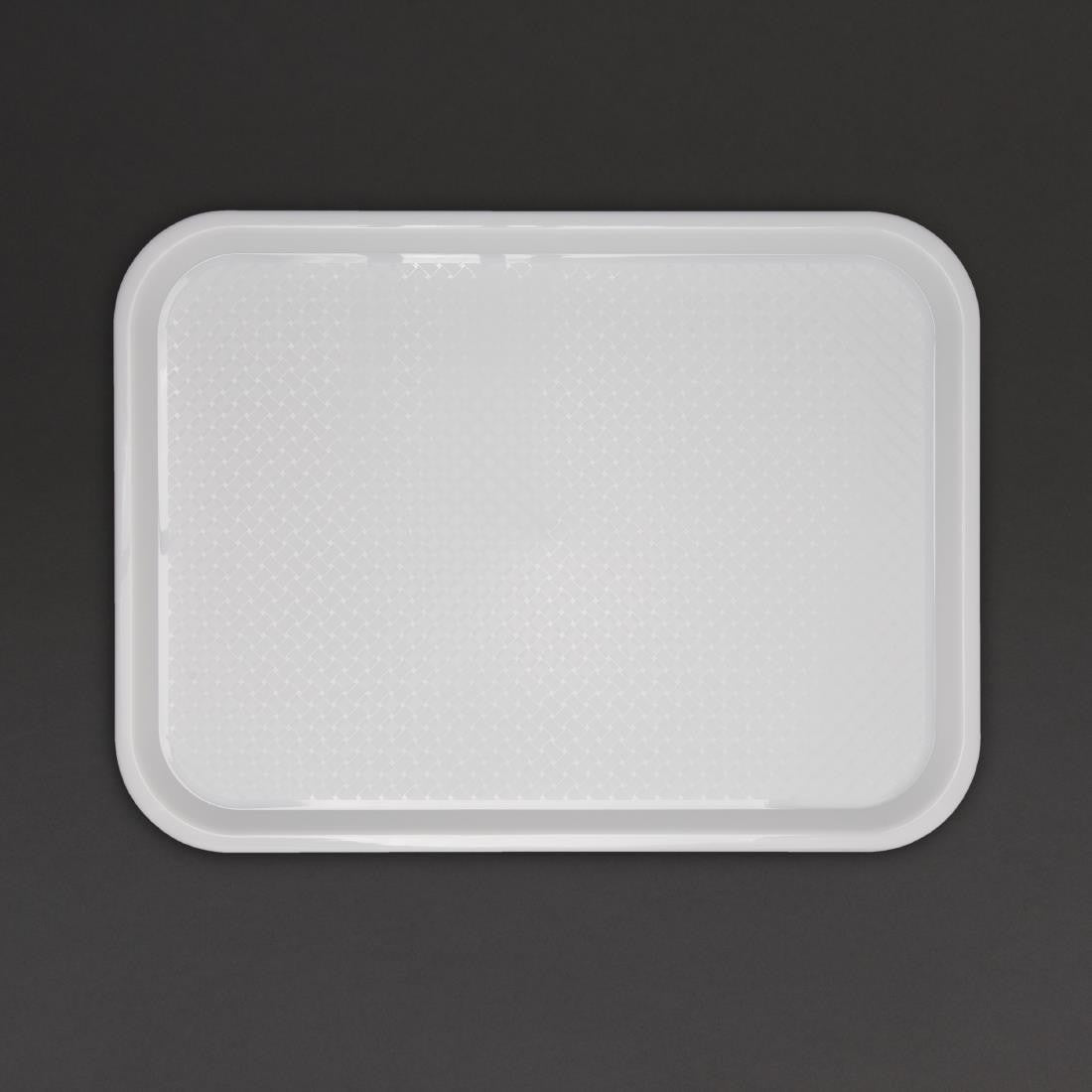 Full shot of Olympia Kristallon Polypropylene Fast Food Tray White Large 450mm.