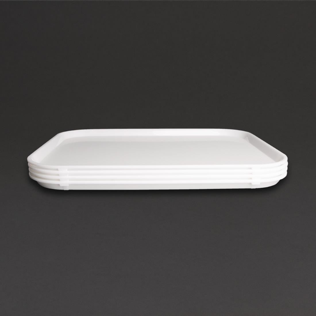 Side top view of Olympia Kristallon Polypropylene Fast Food Tray White Large 450mm.