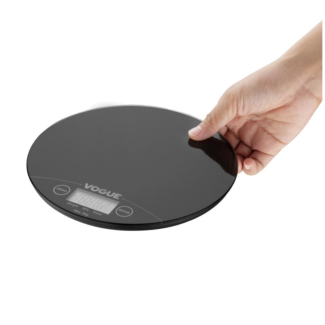 Vogue Electronic Round Scales 5kg in hand.