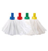 Blue Green Red and Yellow Exel Mop Heads alongside closeup of Mop Head Socket
