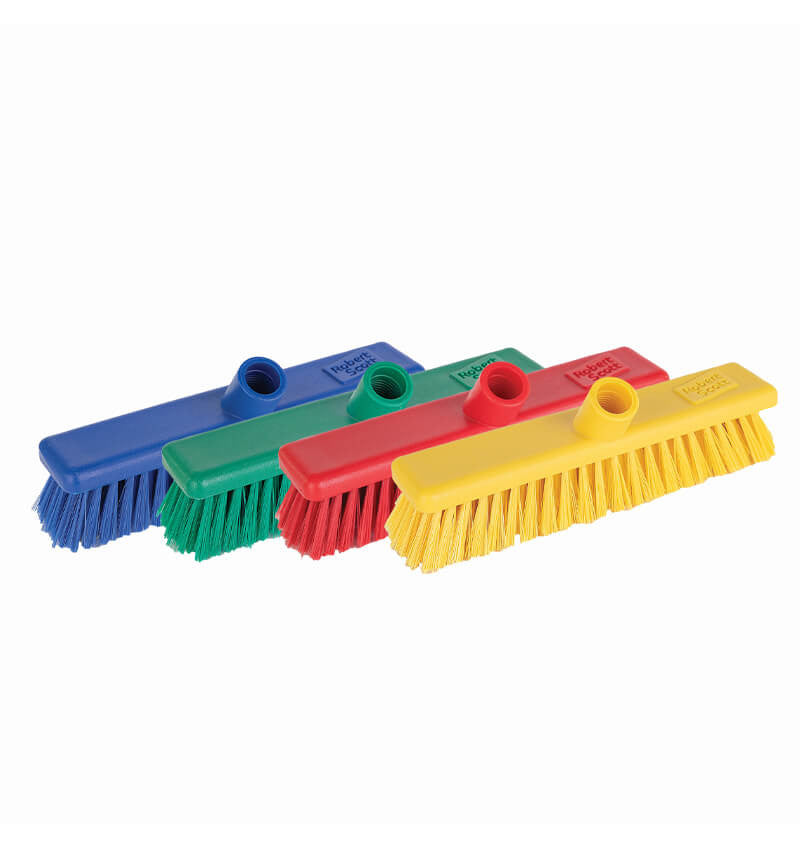 Green Red Yellow and Blue Broomheads next to each other