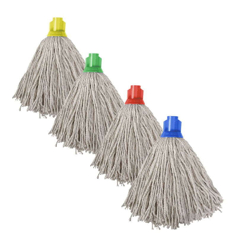 Two lots of Blue Green Red Yellow and White Socket Mop Heads