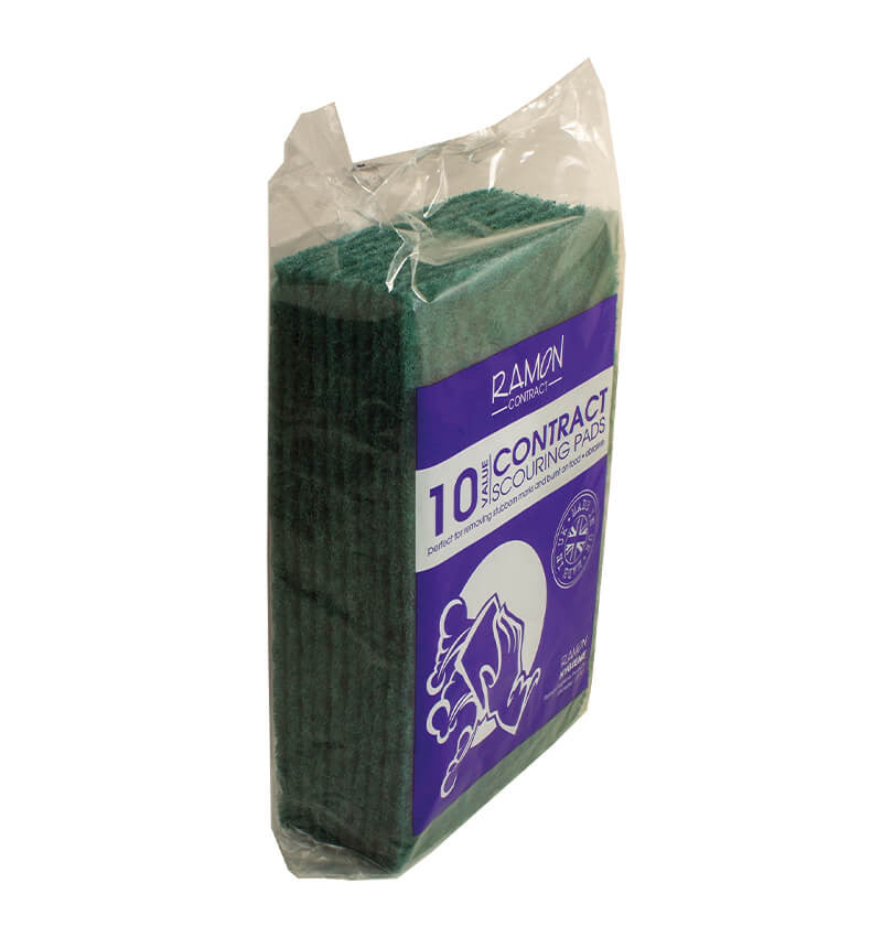 Economy Green Scouring Pad 10 Pack In Packaging Angled