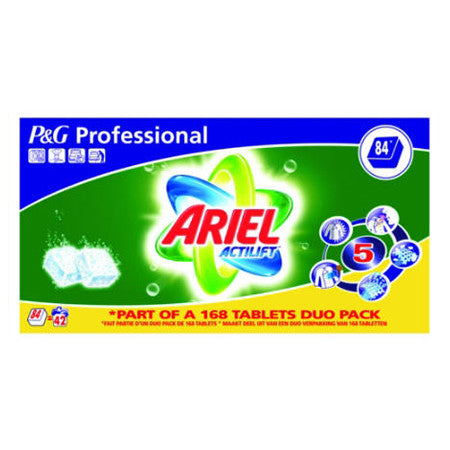 Full shot of Ariel Laundry Detergent Tablets packaging.