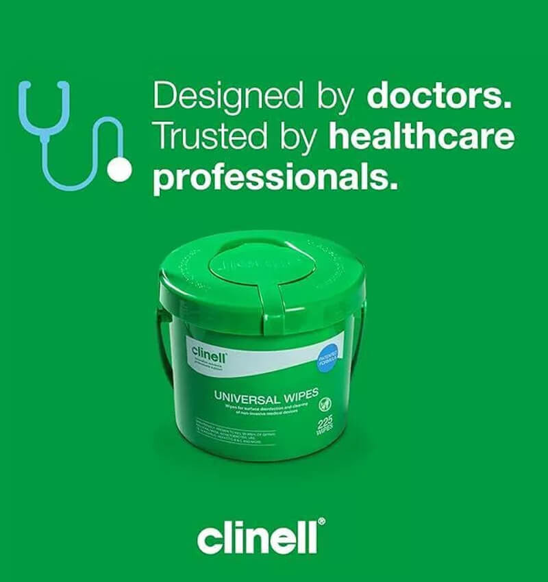Clinell Universal Wipes Bucket Green CWBUC225 225 Wipes advert